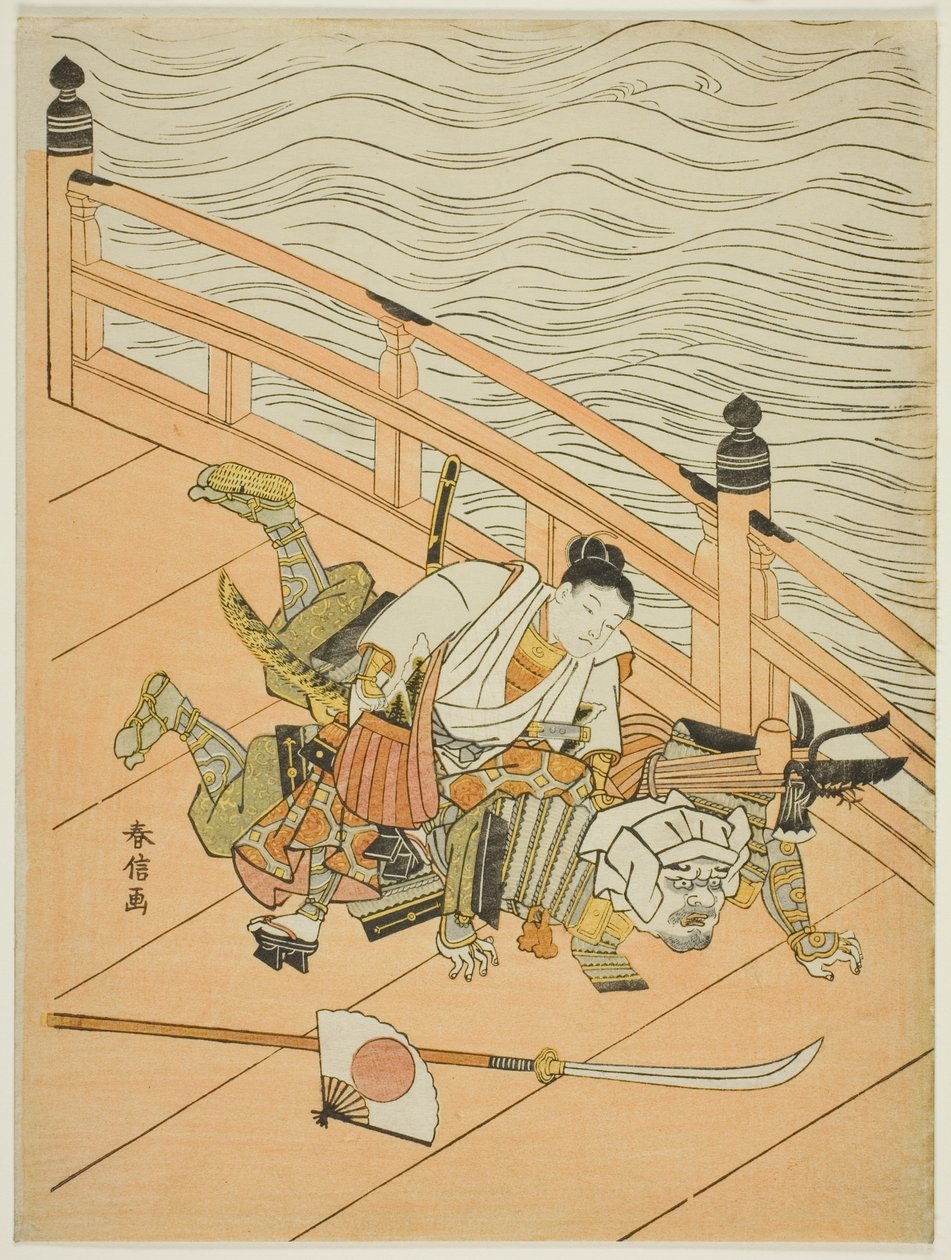 Ushiwakamaru و Benkei يقاتلون على جسر Gojo بواسطة سوزوكي هارونوبو