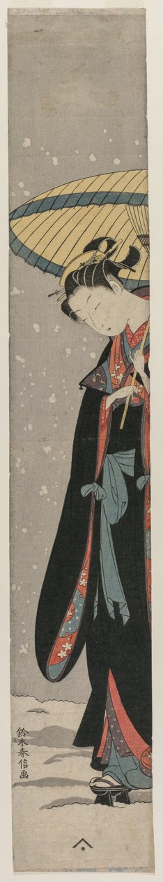 امرأة Bihin مع مظلة في الثلج من سلسلة Mu Tamagawa. بواسطة سوزوكي هارونوبو