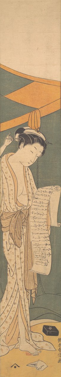 امرأة في رداء الليل تقرأ رسالة ، 1764-1772. ، 1764-1772. بواسطة سوزوكي هارونوبو