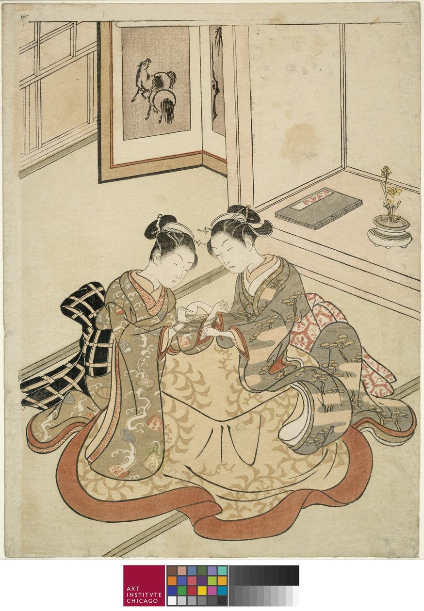 مهد الشابات يلعبن قطة، c.1767-68 بواسطة سوزوكي هارونوبو