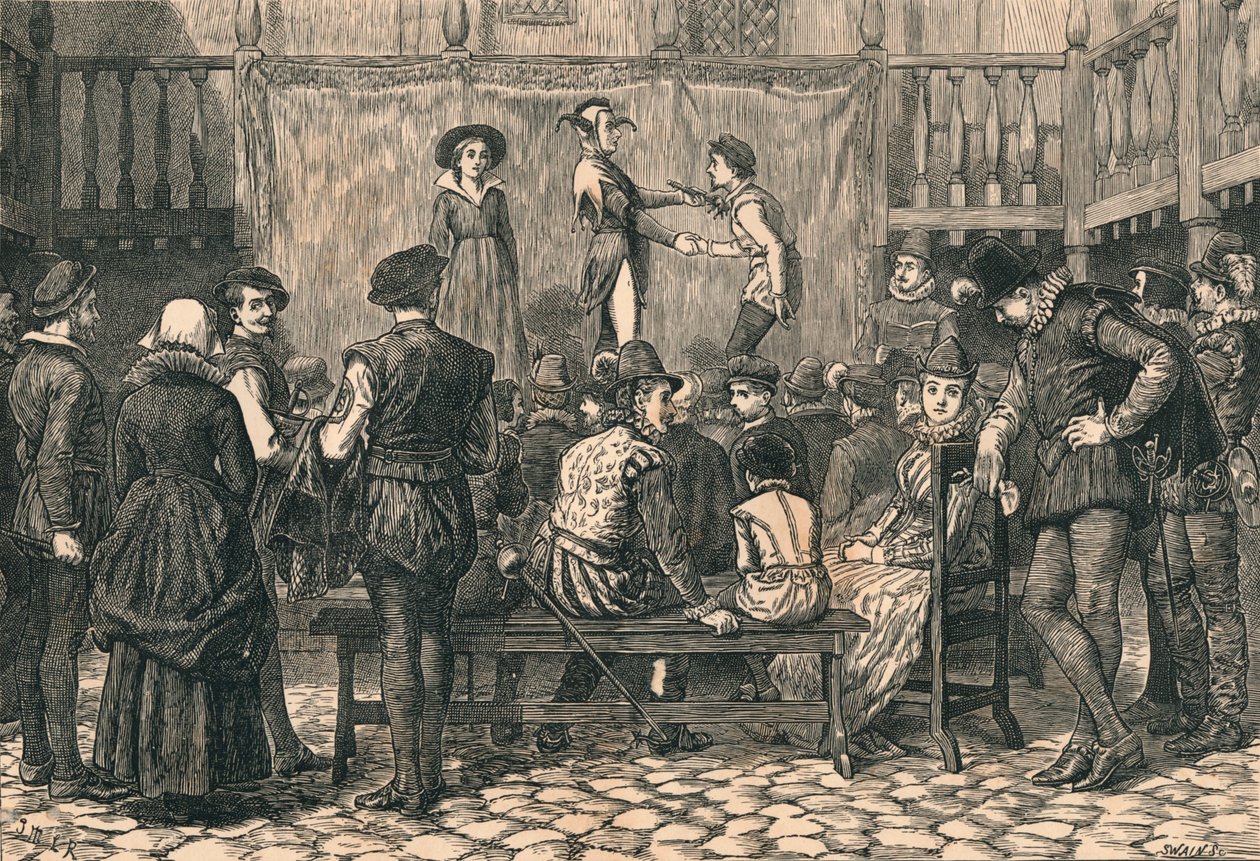 مسرحية في لندن إن يارد ، في زمن الملكة إليزابيث ، c1873. بواسطة سوين