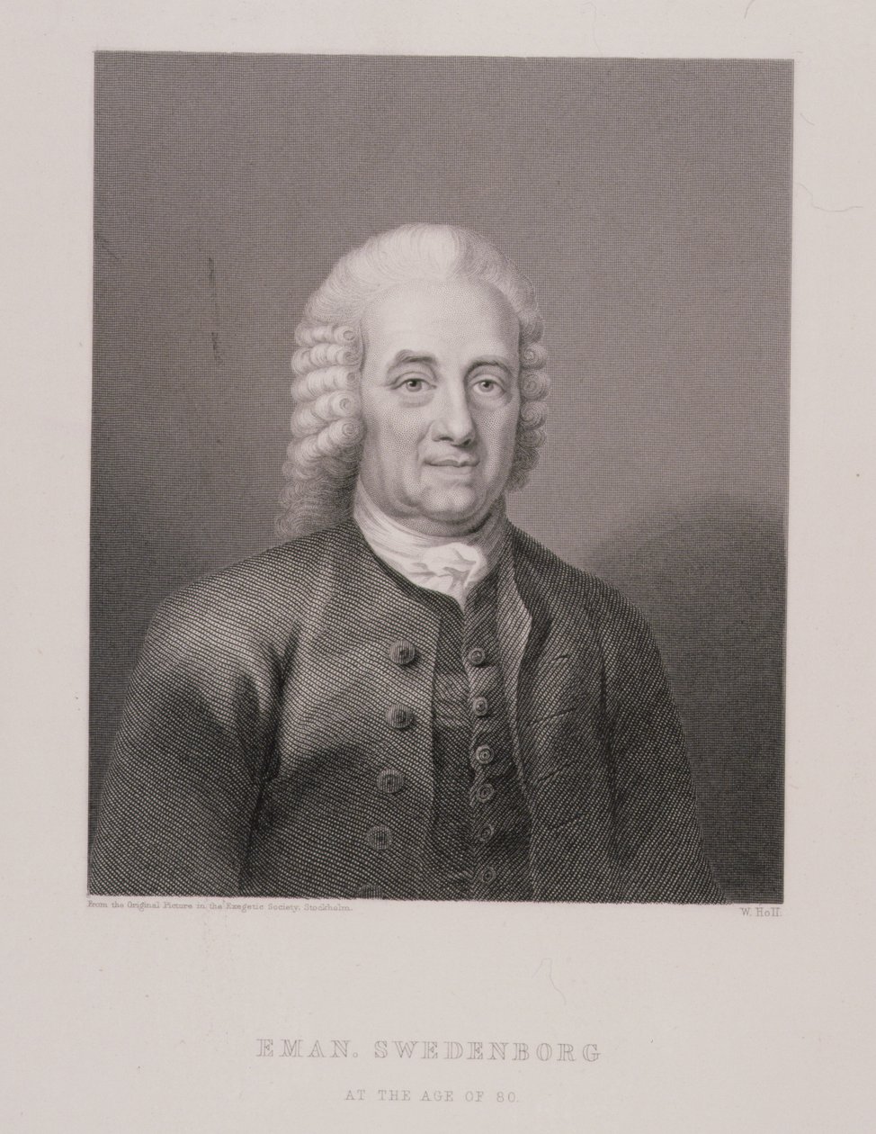 إيمانويل سويدنبرغ (1688-1772) عن عمر 80 ، نقشه دبليو هول ، من عالم الدين ، نشرته أ. فولارتون وشركاه بواسطة المدرسة السويدية