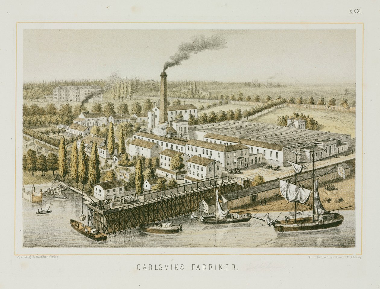 مصنع المنسوجات ، Carlsviks ، ستوكهولم ، السويد ، حوالي 1840 (لون ليثو) بواسطة المدرسة السويدية