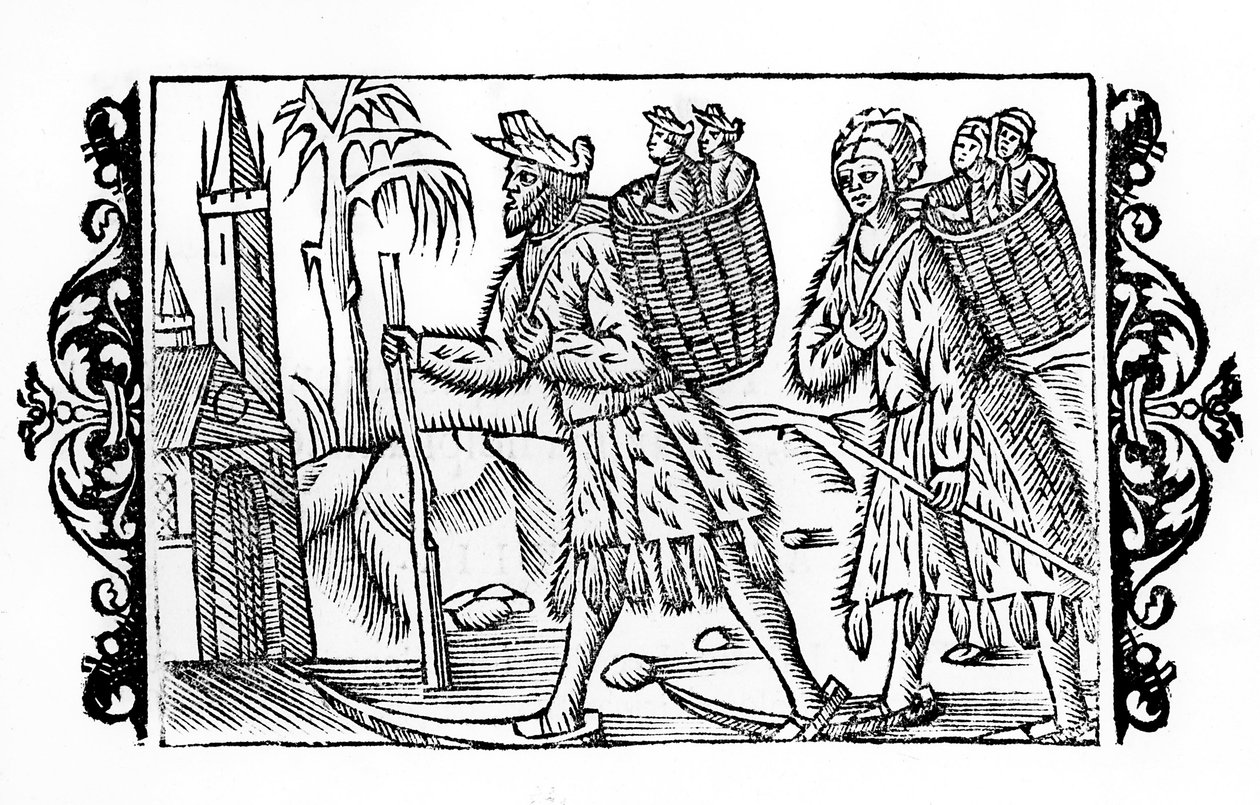 فنلنديان في منتجع تزلج - في "The Heathen Septrionalis" "" لرئيس الأساقفة Olaus Magnus ، السويد بواسطة المدرسة السويدية