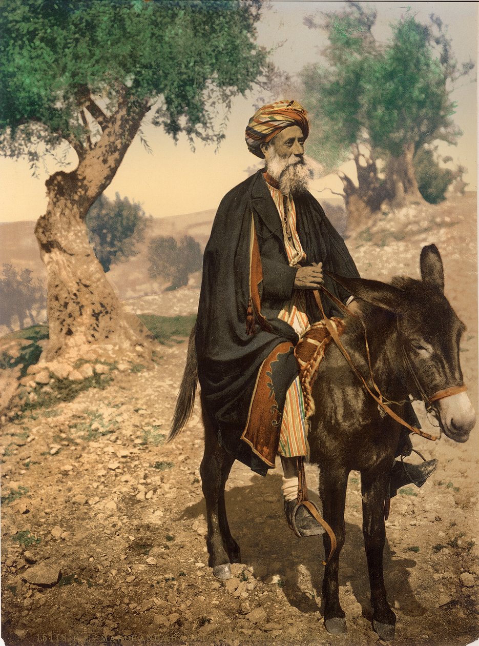 رجل عربي من بيت لحم على حماره ، 1880-1900 (photochrom) بواسطة المصور السويسري