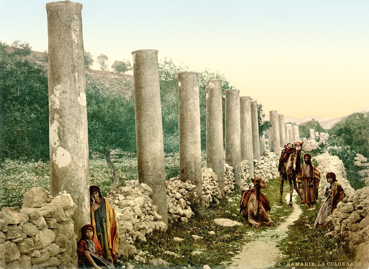 الشارع ذو الأعمدة الرومانية في السامرة ، 1880-1900 (الفوتوكروم) بواسطة المصور السويسري