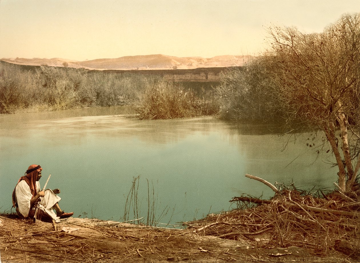 نهر الأردن باتجاه الشرق باتجاه شرق الأردن ، 1880-1900 (الفوتوكروم) بواسطة المصور السويسري