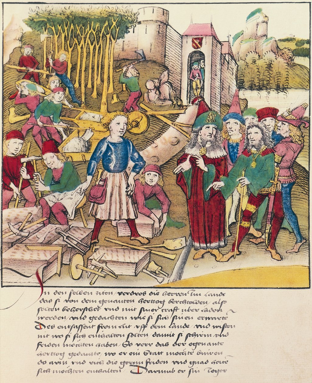 Foundation of the city of Bern in 1191 miniature from Spiezer Bilderchronik, Switzerland بواسطة المدرسة السويسرية