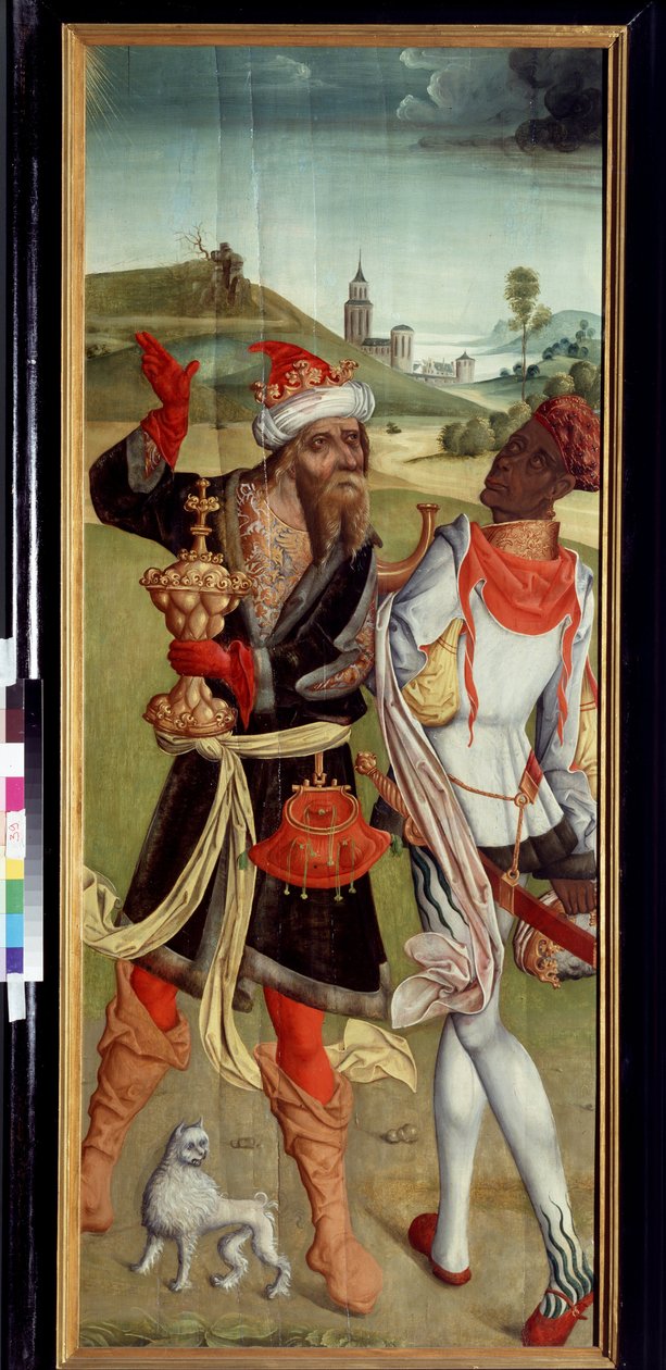 عبادة المجوس اثنين من المجوس. لوحة لسيد سويسري (أوائل القرن السادس عشر). زيت على خشب بواسطة المدرسة السويسرية