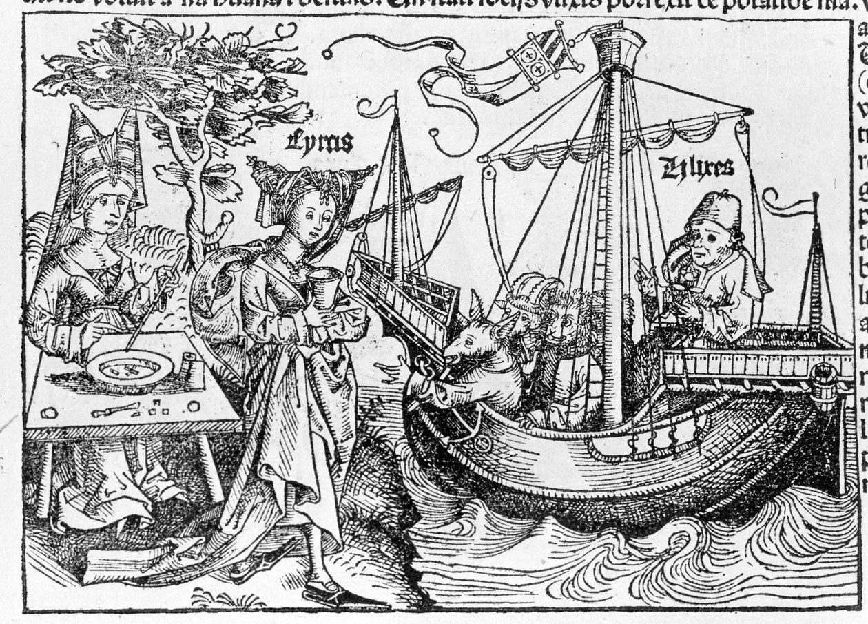 تحول يوليسيس ورفاقه إلى خنازير بواسطة الساحر سيرس - في "" Cosmographia "لسيباستيان مونستر ، بازل 1558 بواسطة المدرسة السويسرية