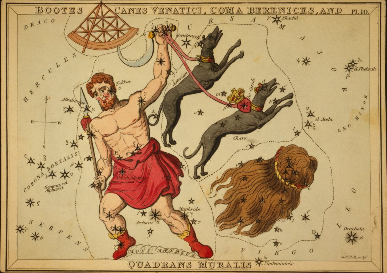 Bootes Canes Venatici و Coma Berenices و Quadrans Muralis ، رسم توضيحي من "مرآة يورانيا" بواسطة قاعة سيدني