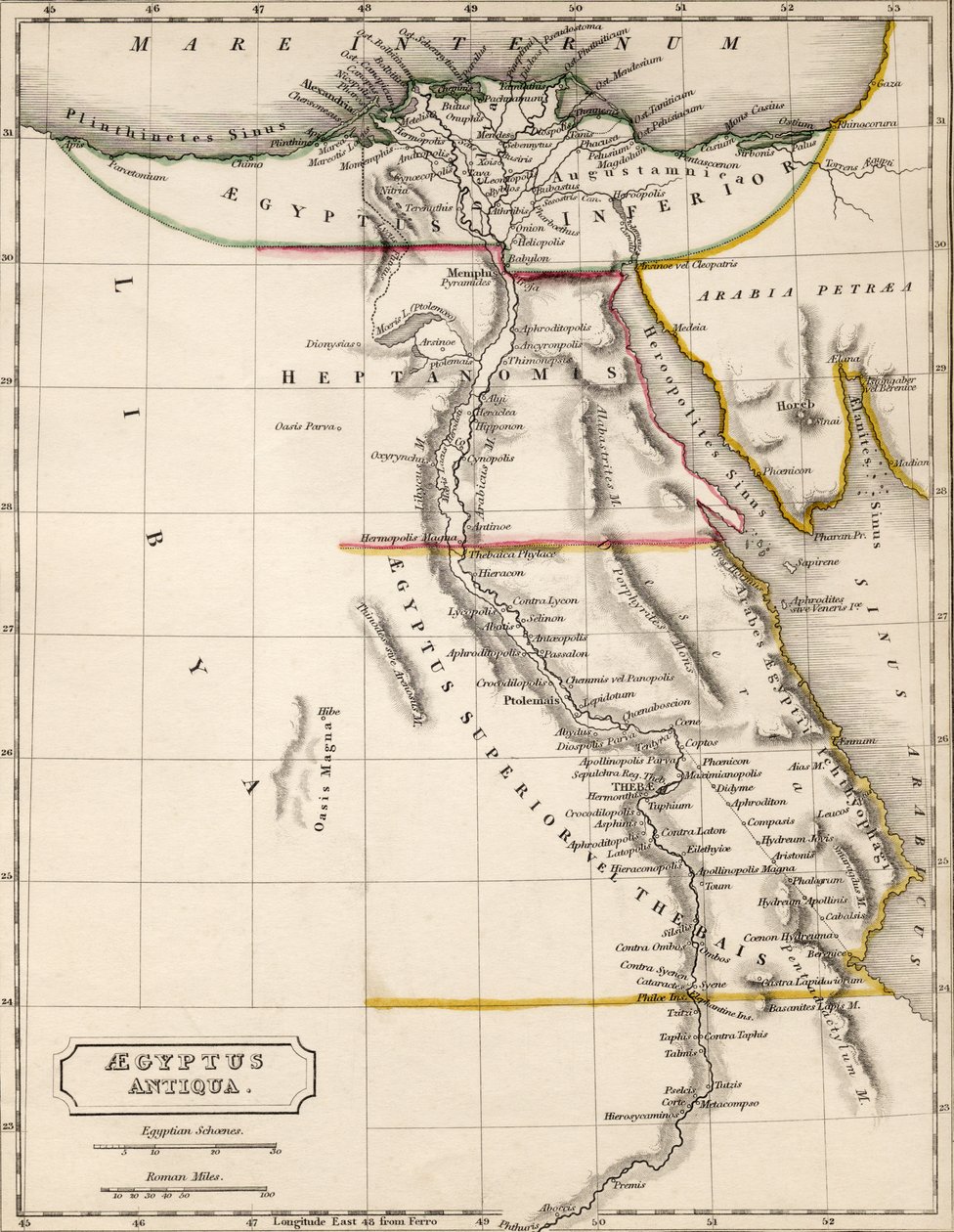 خريطة Aegyptus Antiqua (مصر القديمة) ، رسمها ونقشتها قاعة سيدني ، c.1826 بواسطة قاعة سيدني بريور