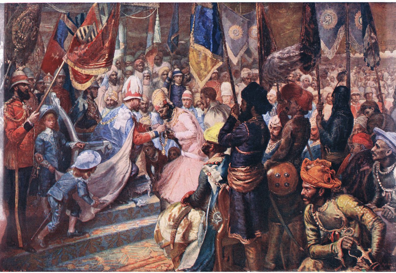 أمير ويلز في الهند ، رسم توضيحي من تاريخ كاسيلز إنجلترا ، 1900s بواسطة قاعة سيدني بريور