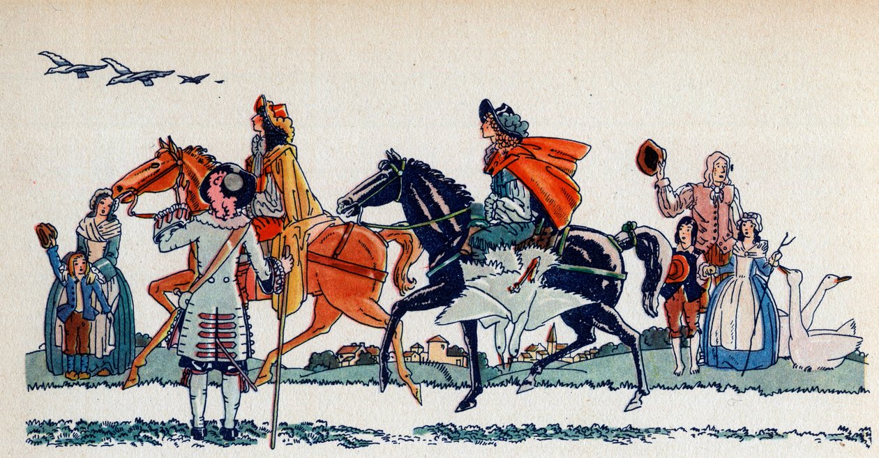 الملك لويس الرابع عشر يصطاد - رسم توضيحي لسيلفين سوفاج (1888-1948) لكتاب "لويس الرابع عشر" لفرانتس فونك - برينتانو (1862-1947) لعام 1938 تنبيه! قد يخضع استخدام هذا العمل لجزء ثالث بواسطة سيلفان سوفاج
