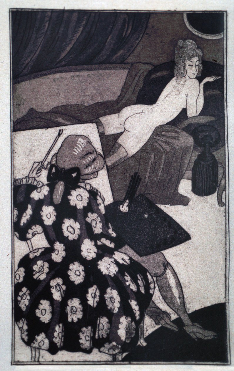 الإثارة الجنسية: جياكومو كازانوفا (1725-1798) يصور عشيقته الممدودة عارية على أريكة (نقش) بواسطة سيلفان سوفاج
