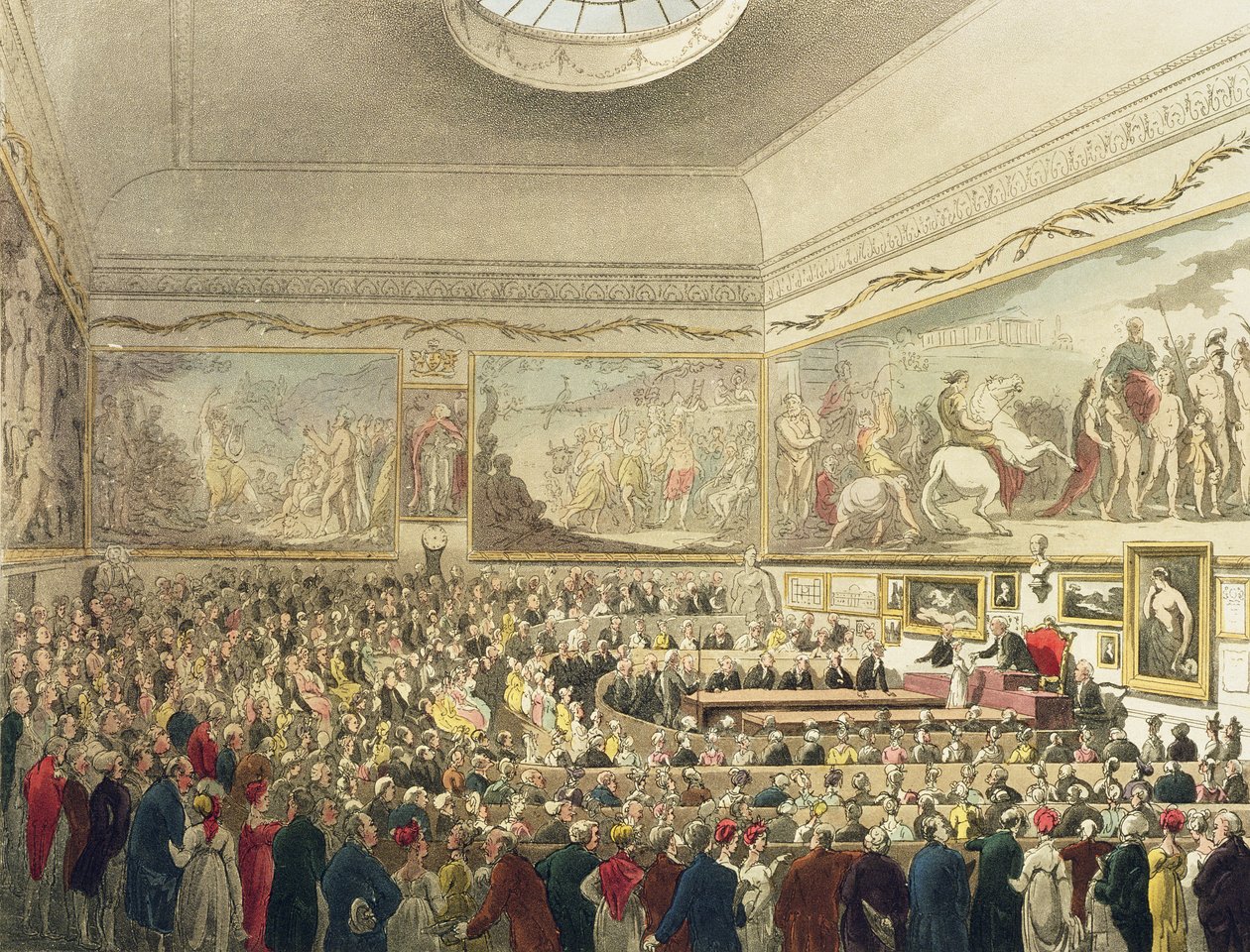 جمعية تشجيع الفنون ، من "عالم لندن الصغير" لأكرمان ، نقشها جون بلوك (fl.1791-1831) ، 1809 (aquatint) بواسطة بوجين ورولاندسون
