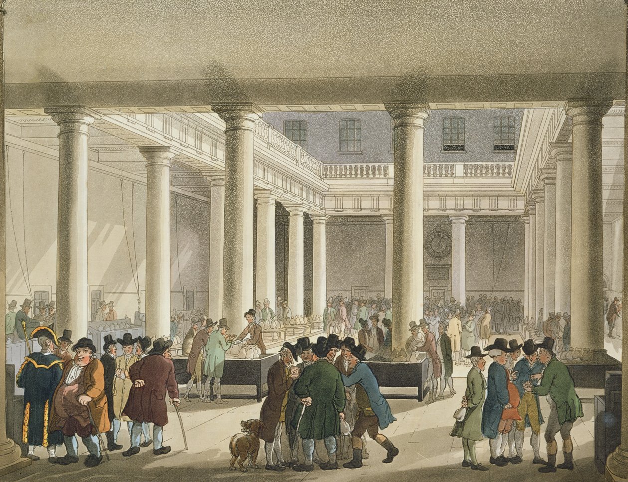 تبادل الذرة من "صورة مصغرة لأكرمان في لندن" ، 1808 (أكواتينت) بواسطة بوجين ورولاندسون