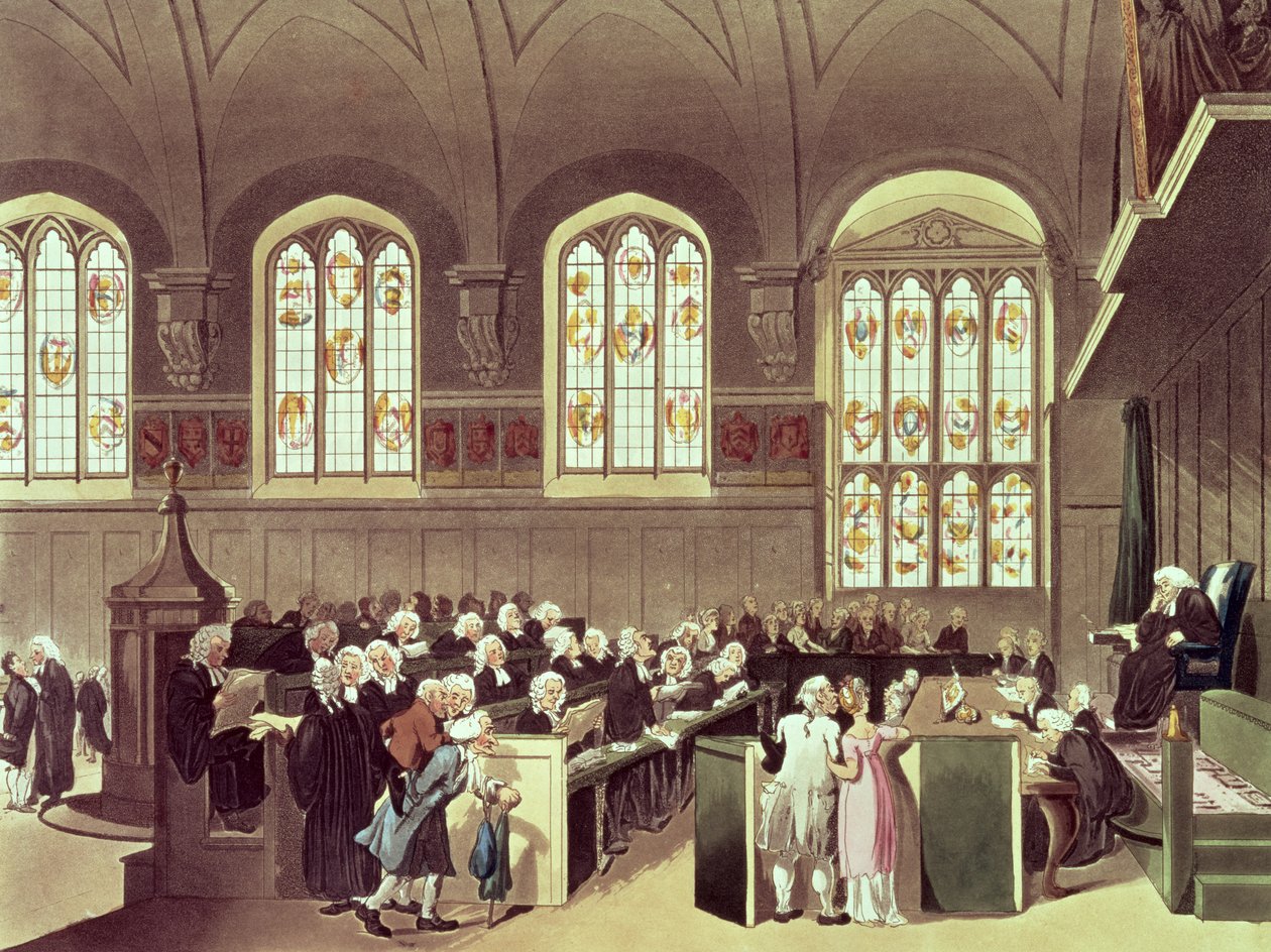 The Court of Chancery ، لنكولنز إن فيلدز ، 1808 من "صورة مصغرة من لندن لأكرمان" بواسطة بوجين ورولاندسون