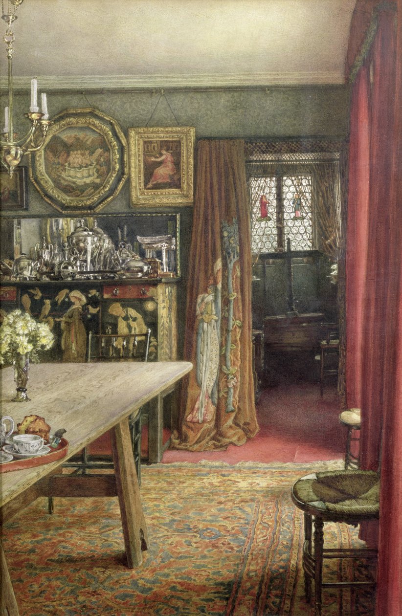 منظر داخلي لـ The Grange ، طريق نورث إند ، فولهام ، موطن إدوارد بورن جونز (1833-1898) (مرحاض على ورق) بواسطة TM Rook
