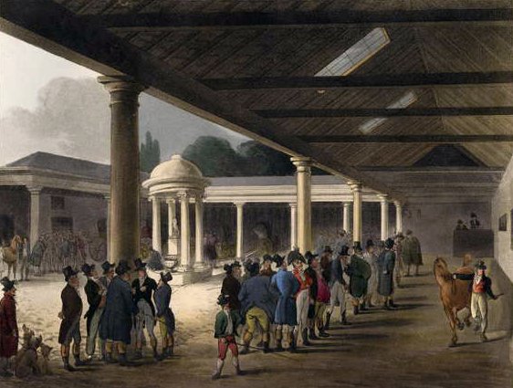 مستودع Tattersalls Horse من Ackermanns Microcosm of London بواسطة ت وبوجين رولاندسون