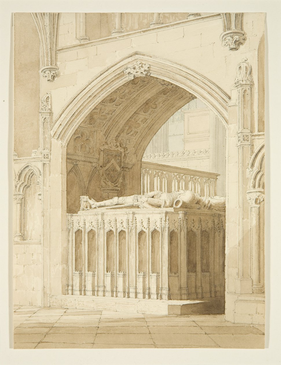 Tomb of Robert Fitzharding, died 1170, in Bristol Cathedral (pencil & watercolor on paper) بواسطة تي إتش كلارك