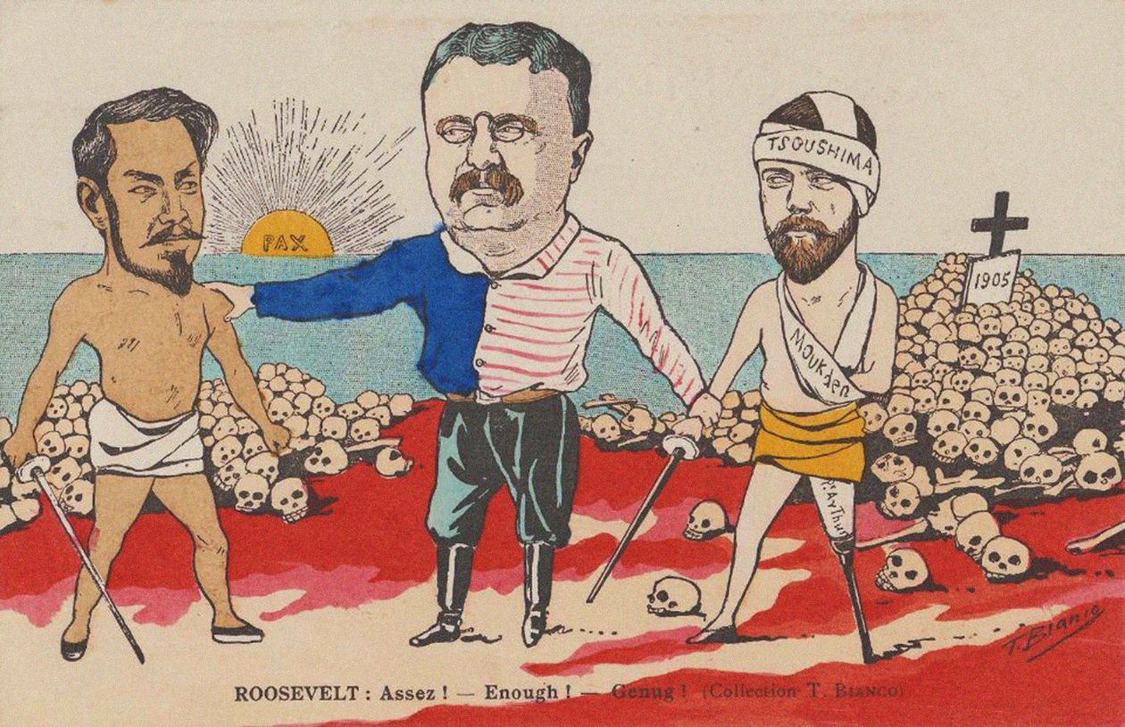 روزفلت: Assez! - كاف! - جينوج! رسم كاريكاتوري عن معاهدة بورتسموث ، 1905. بواسطة تي بيانكو