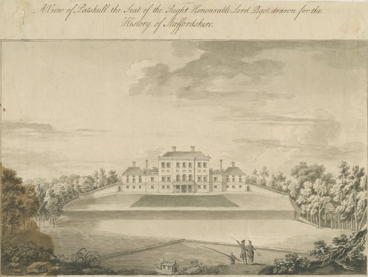 Patshull House: رسم غسيل بني داكن ، بدون تاريخ [أواخر القرن الثامن عشر] بواسطة تي كارتر