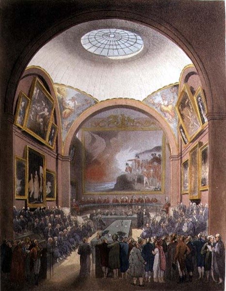 قاعة المجلس المشترك ، جيلدهول ، من "The Microcosm of London" ، نقش بواسطة J. Black (fl.1791-1831) pub. بقلم رودولف أكرمان (1764-1834) 1808 (أكواتينت) بواسطة تي وبوجين إيه سي رولاندسون