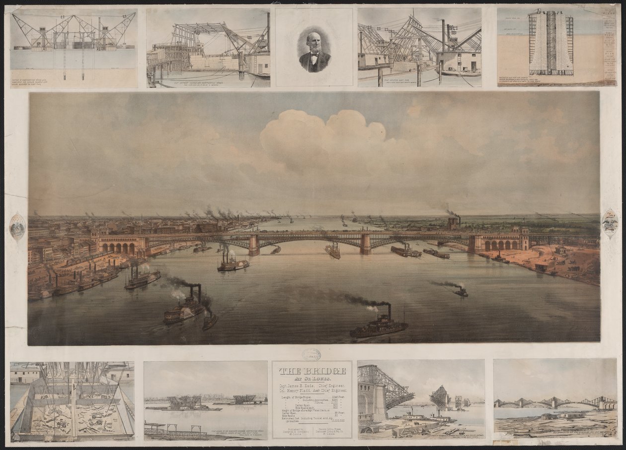 الجسر في سانت لويس عام 1874 (الطباعة الحجرية الملونة) بواسطة ت. ويلكر