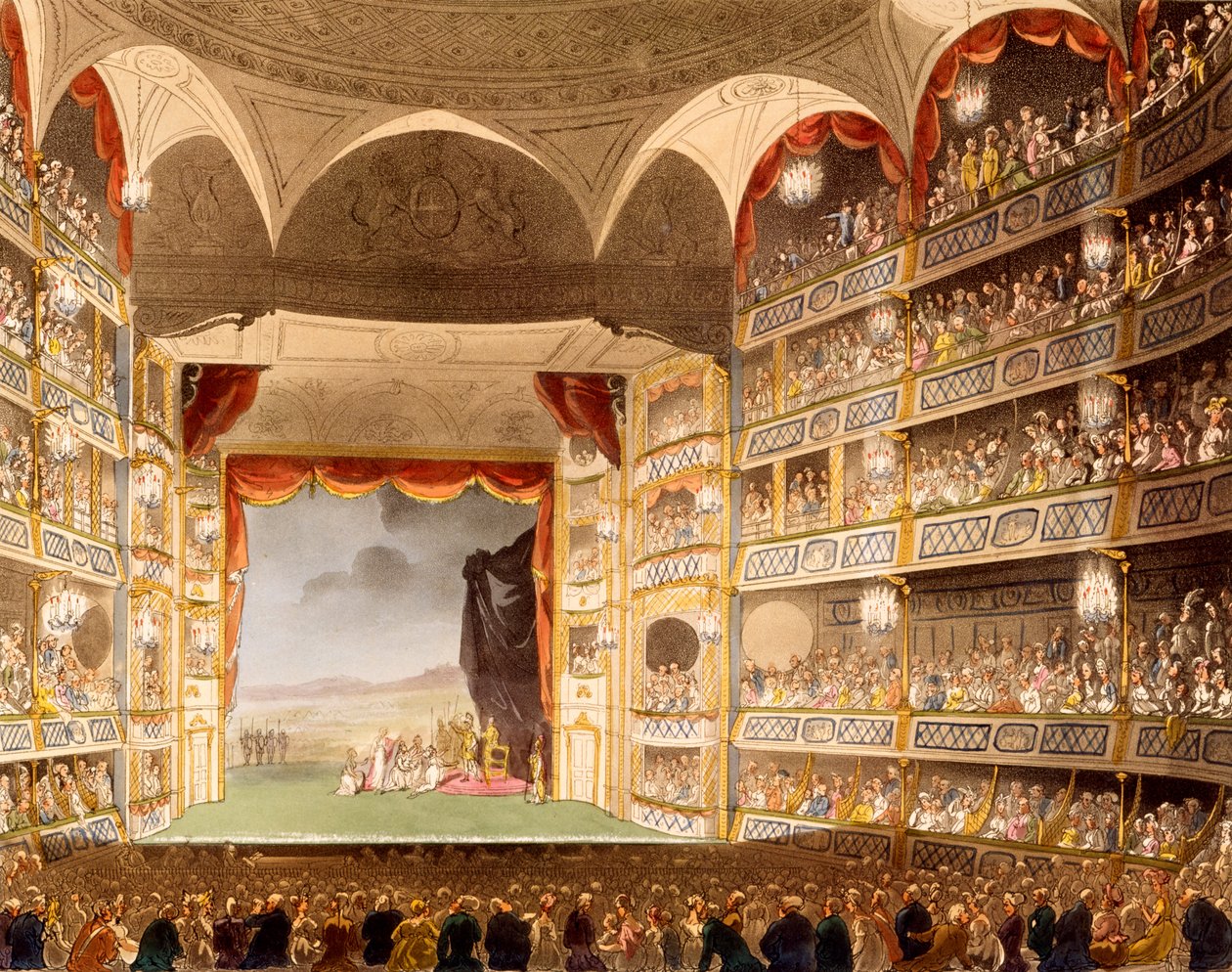 مسرح Drury Lane ، رسم توضيحي من "Microcosm of London" بواسطة R. Ackermann بواسطة تي وبوجين إيه سي رولاندسون