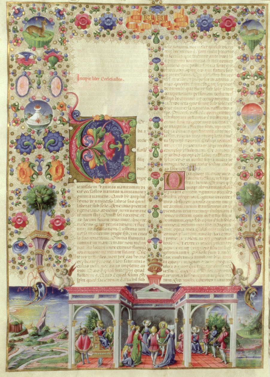 Lat 422 VolI fol.280v بداية سفر الجامعة ، من الكتاب المقدس بورسو ديستي ، c.1455-61 بواسطة تاديو كريفيلي