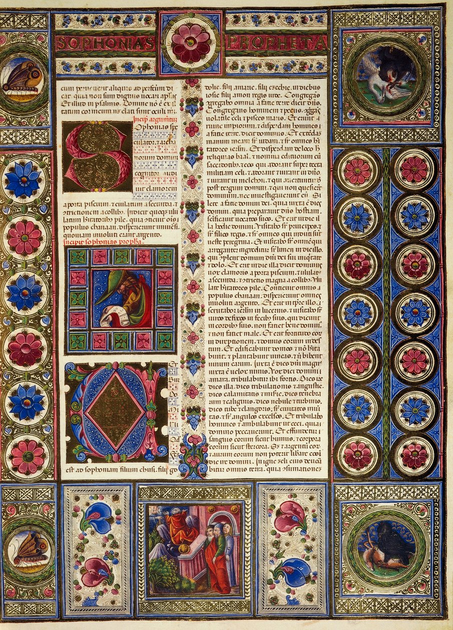 الافتتاحية من كتاب ميخا ، من المجلد الثاني من الكتاب المقدس لبورسو ديست ، زخرفته تادو كريفيللي (1425-1479) وآخرون ، مخطوطة لاتينية 422-423 ، الصحيفة 97 ، ظهر ، مخطوطة برشمان بواسطة تاديو كريفيلي