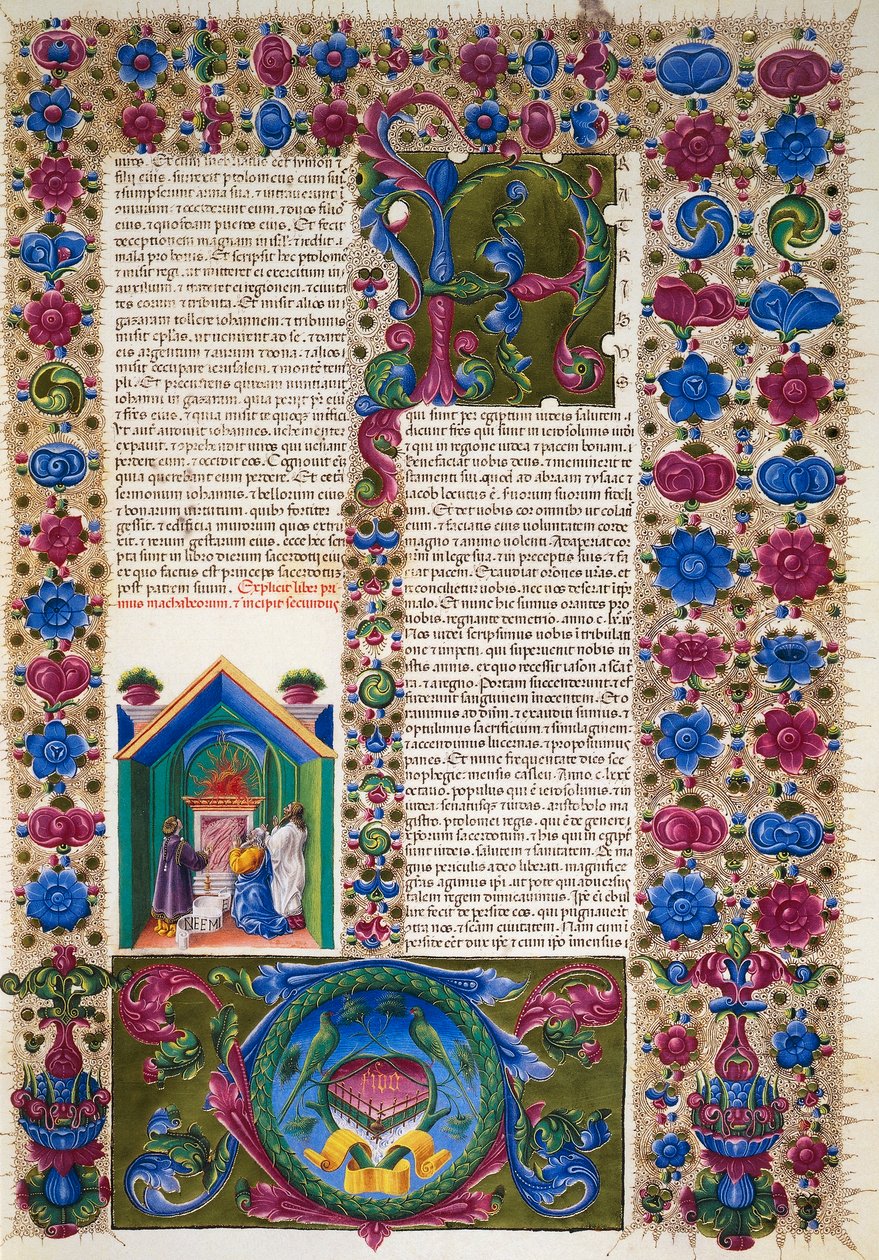 بداية من كتاب النبي ملاخي ، من المجلد الثاني من الكتاب المقدس لبورسو ديست ، زخرفه تادو كريفيلي (1425-1479) وآخرون ، مخطوطة لاتينية 422-423 ، الصحيفة 108 ، ظهر ، مخطوطة بواسطة تاديو كريفيلي