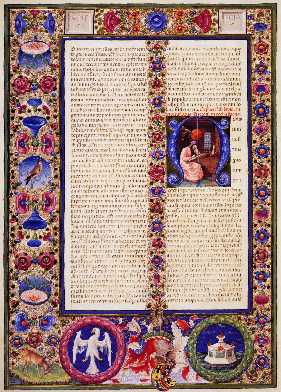 بداية من كتاب سيراش ، من المجلد الأول من الكتاب المقدس لبورسو ديست ، زخرفه تادو كريفيللي (1425-1479) وآخرون ، مخطوطة لاتينية 422-423 ، الصحيفة 292 ، ظهر ، مخطوطة بواسطة تاديو كريفيلي