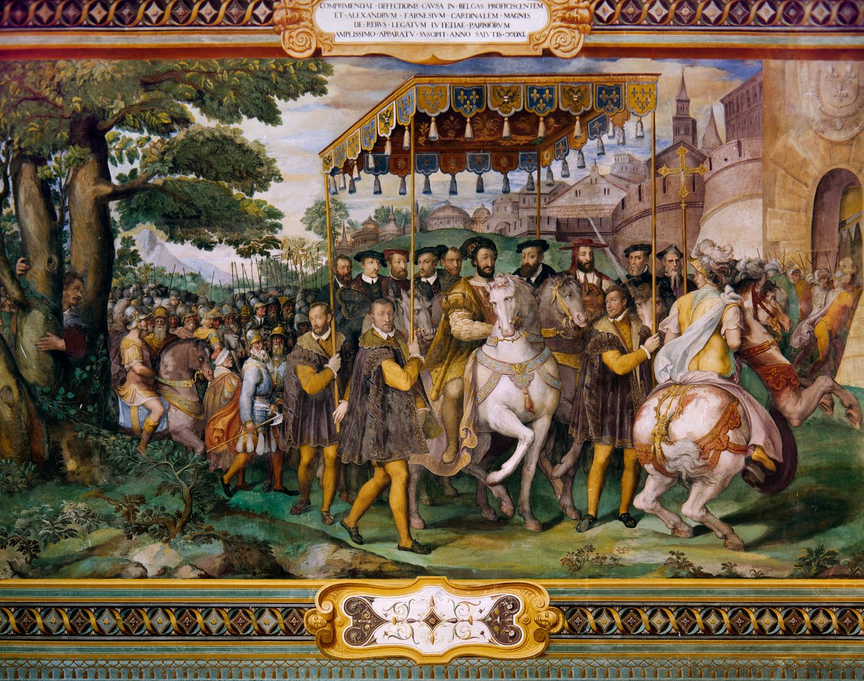 Francis I welcoming Charles V and Cardinal Alessio Farnese in Paris, by Taddeo Zuccari (1529-1566), Palazzo Farnese, Caprarola, Italy بواسطة تديو زوكاري