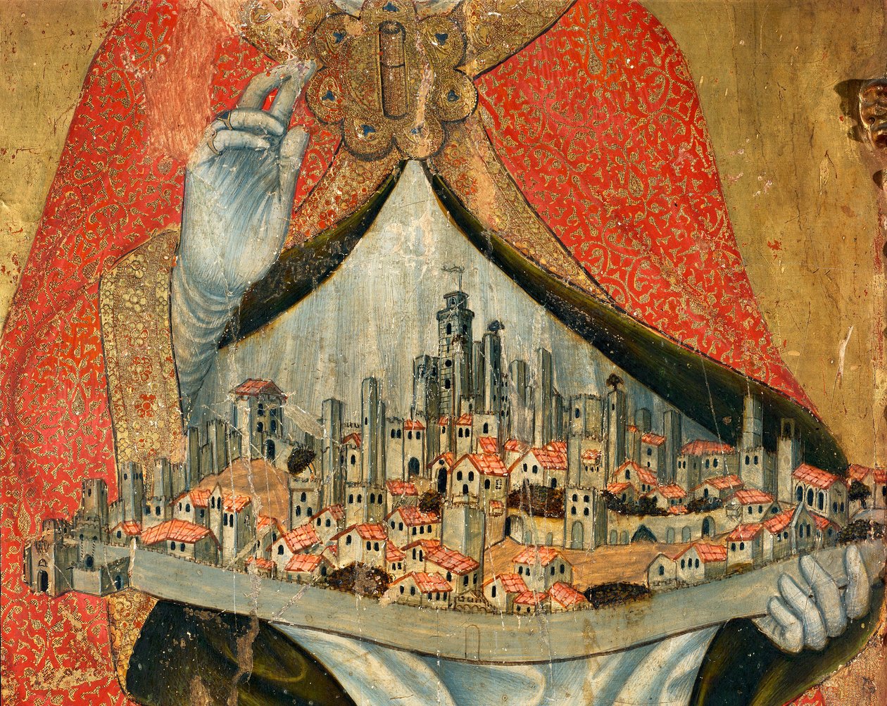 منظر لمدينة سان جيميجنانو ، بها منازل وآثار ، تفاصيل (رسم بواسطة Taddeo di Bartolo