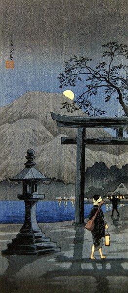 Lantern and Tori Gate (طباعة خشبية ملونة) بواسطة تاكاهاشي هيرواكي