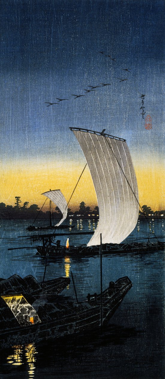 Sekiyado evening view, c.1930 (O-tanzaku woodcut) بواسطة تاكاهاشي هيرواكي