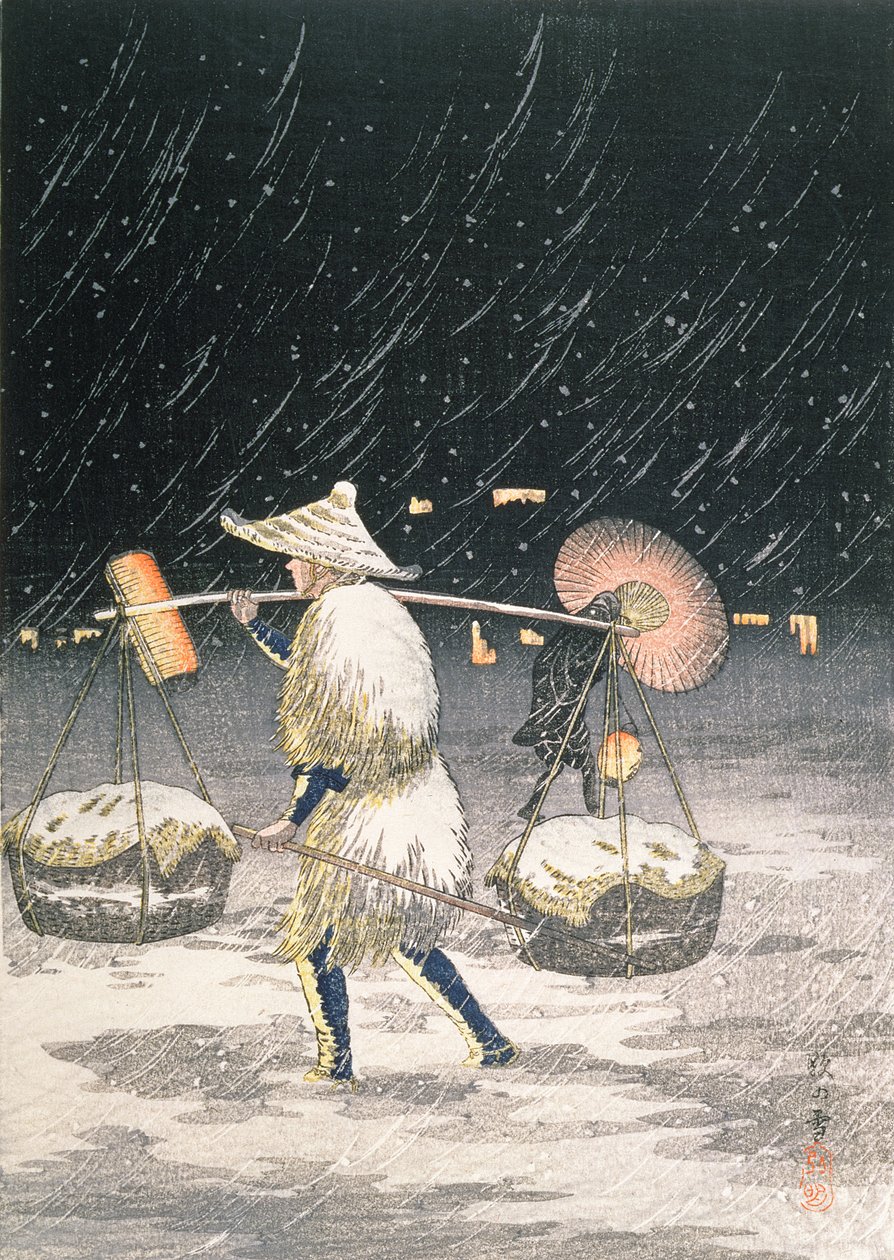 ليلة الثلج ، ج. 1930s (طباعة كتل خشبية ملونة) بواسطة تاكاهاشي هيرواكي