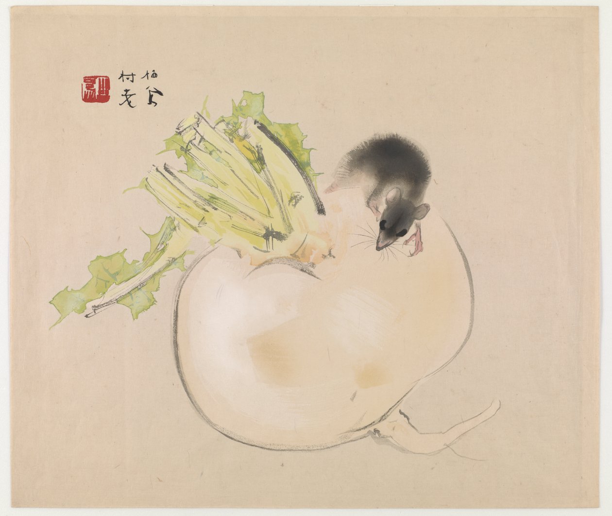 الفجل الأبيض (Daikon) والفئران (طبعة خشبية ملونة) بواسطة تاكيوتشي سيهو