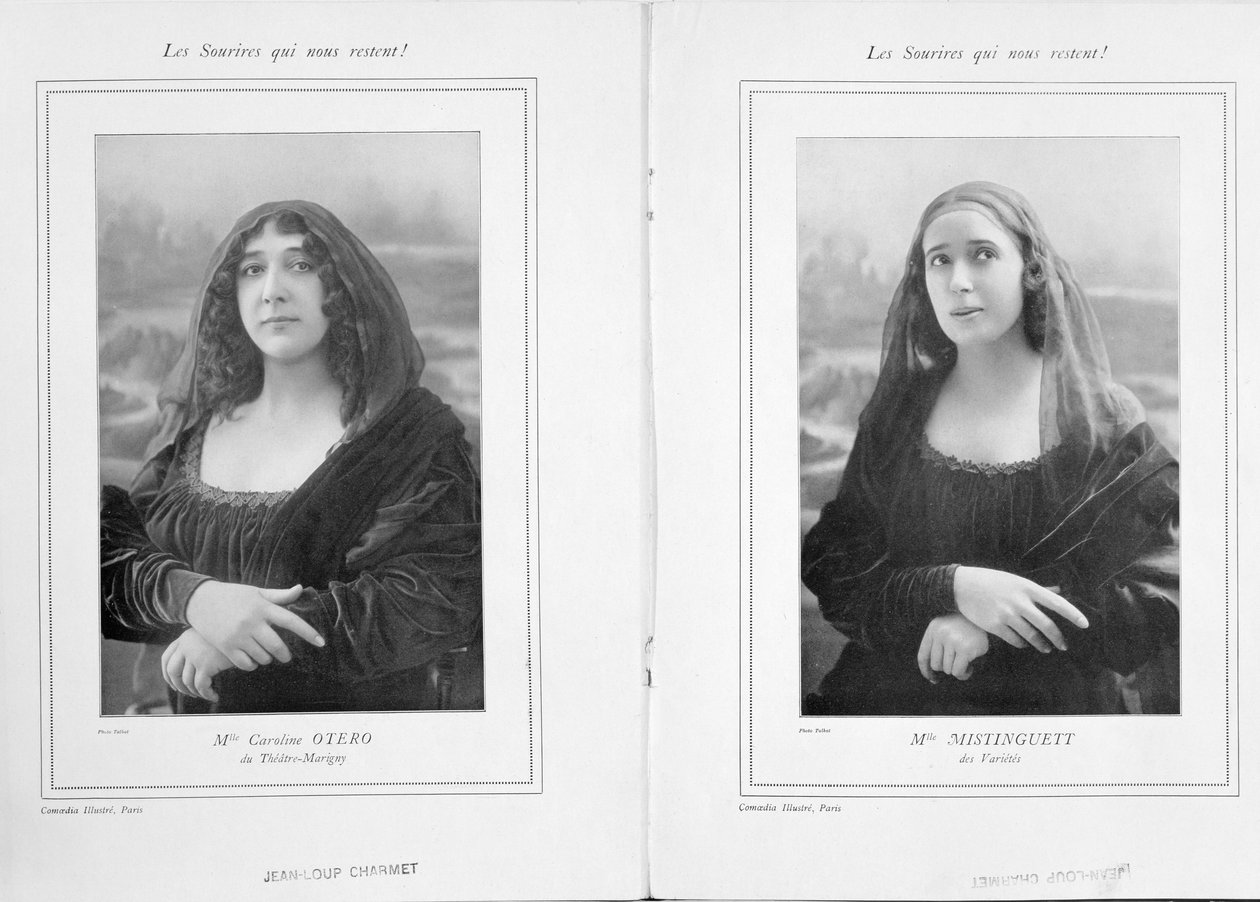 La Belle Otero و Mertainett مثل Mona Lisa ، من مقالة Les Sourires qui Nous Restent في Comoedia Illustre ، 1911 (وزن الصورة) بواسطة تالبوت