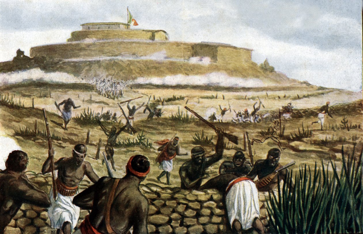 جبل أبا جيريما (أبا جاريما) في معركة العدوة ، 1 مارس 1896 ، رسم توضيحي من Storia dItalia بقلم باولو جوديتشي ، 1930 بواسطة تانكريدي سكاربيللي