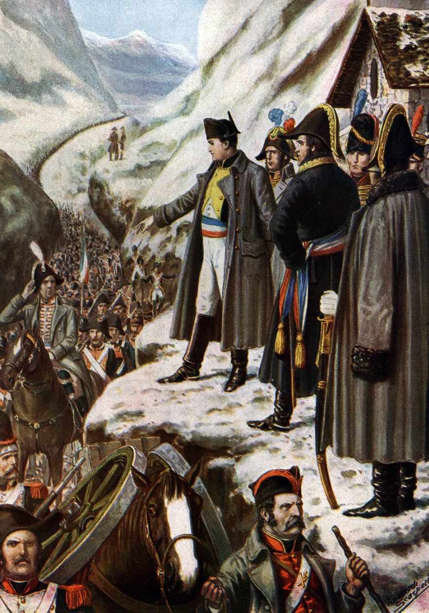 حملة إيطاليا: "جيش نابليون بونابرت الفرنسي (1769-1821) أثناء مرور غراند سانت برنارد (غراند سانت برنارد) ، 20 مايو بواسطة تانكريدي سكاربيللي
