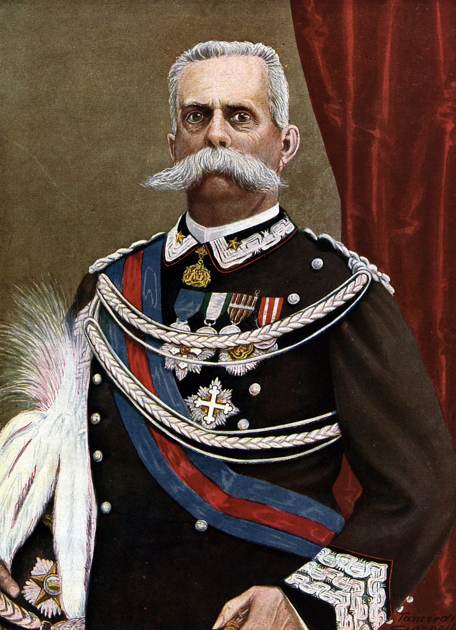 صورة لهومبرت الأول ملك إيطاليا (أمبرتو الأول) (1844-1900) رسم تانكريدي سكاربيللي (1866-1937) من "ستوريا ديتاليا" (تاريخ إيطاليا) بواسطة باولو جيوديسي بواسطة تانكريدي سكاربيللي
