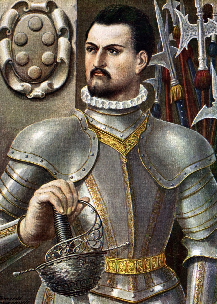 صورة جان دي ميديسيس المعروف باسم جان دي باندز نوار (جيوفاني داللي باندي نيري) (1498-1526) رسم كوندوتيير إيطالي بواسطة تانكريدي سكاربيللي (1866-1937) من "" Storia d