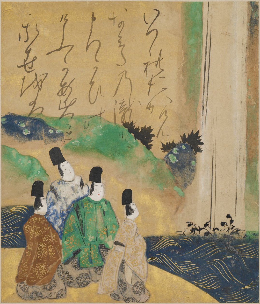 النبلاء يشاهدون شلال نونوبيكي ، 1643 ج (حبر و لون على ورق) بواسطة Tawaraya Sotatsu