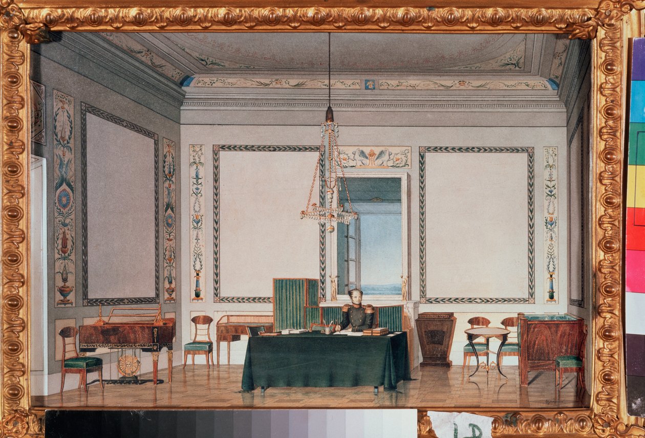 الإمبراطور ألكسندر الأول (1777-1825) في غرفة الدراسة في قصر الشتاء (سانت بطرسبرغ) - الإمبراطور ألكسندر الأول في غرفة الدراسة في قصر الشتاء - عمل تشيرنيك ، ألوان مائية على الورق بواسطة Tchernik Tchernik