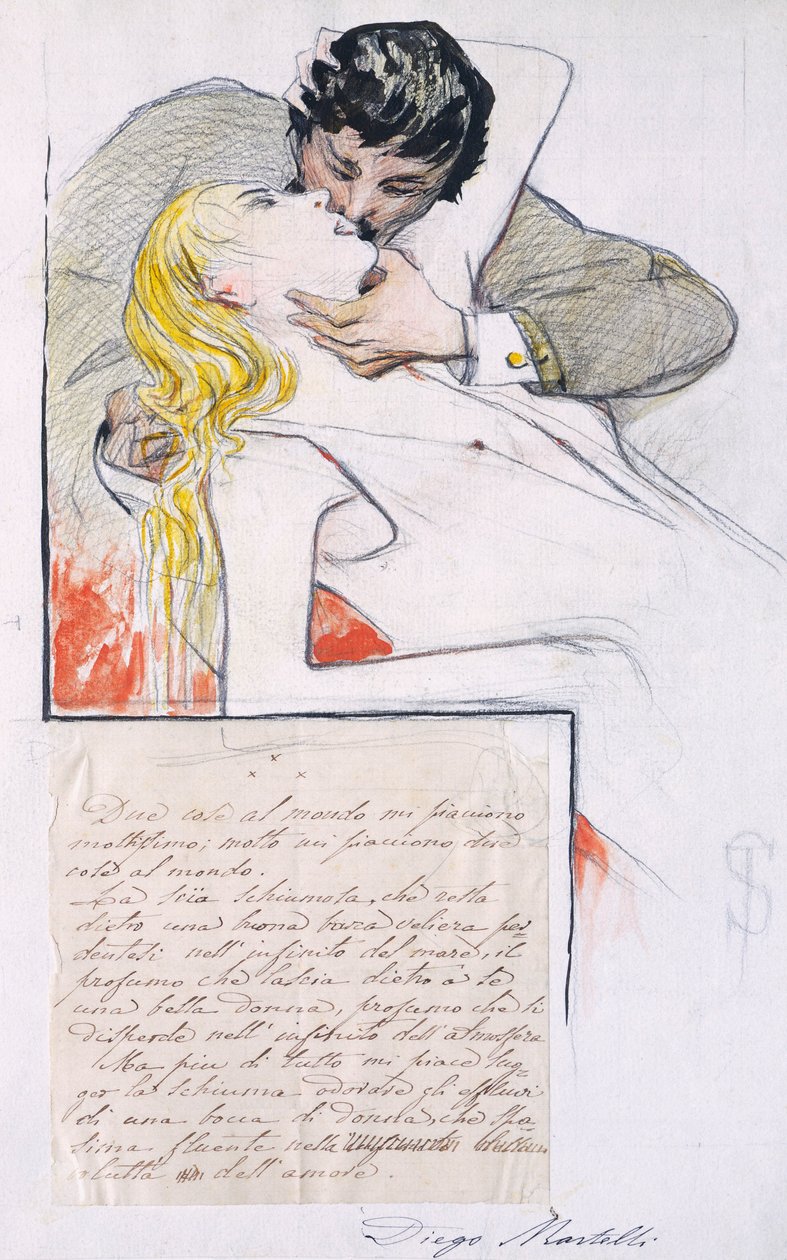 The Kiss, by Telemaco Signorini (1835-1901) (drawing) بواسطة Telemaco Signorini