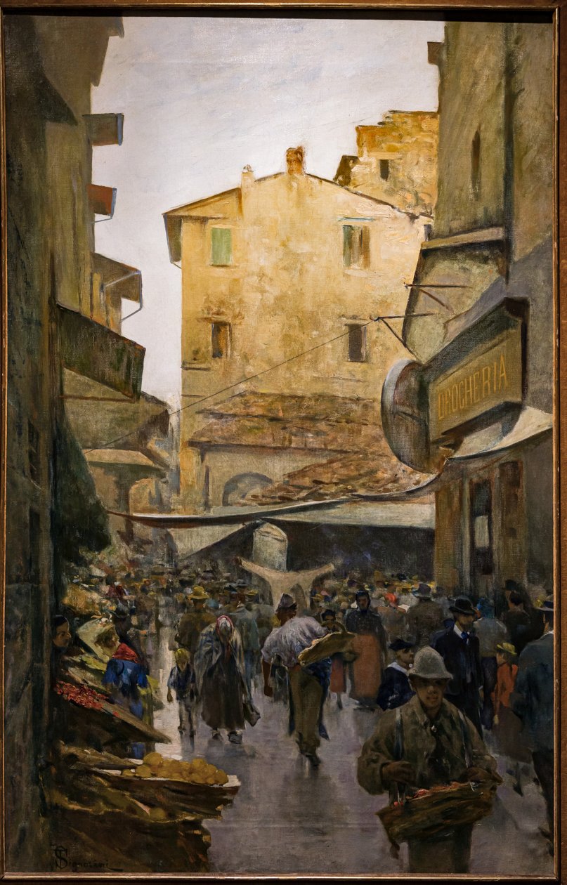 السوق القديم من شارع دجلي سبيزيالي حوالي 1882 (زيت على قماش) بواسطة Telemaco Signorini