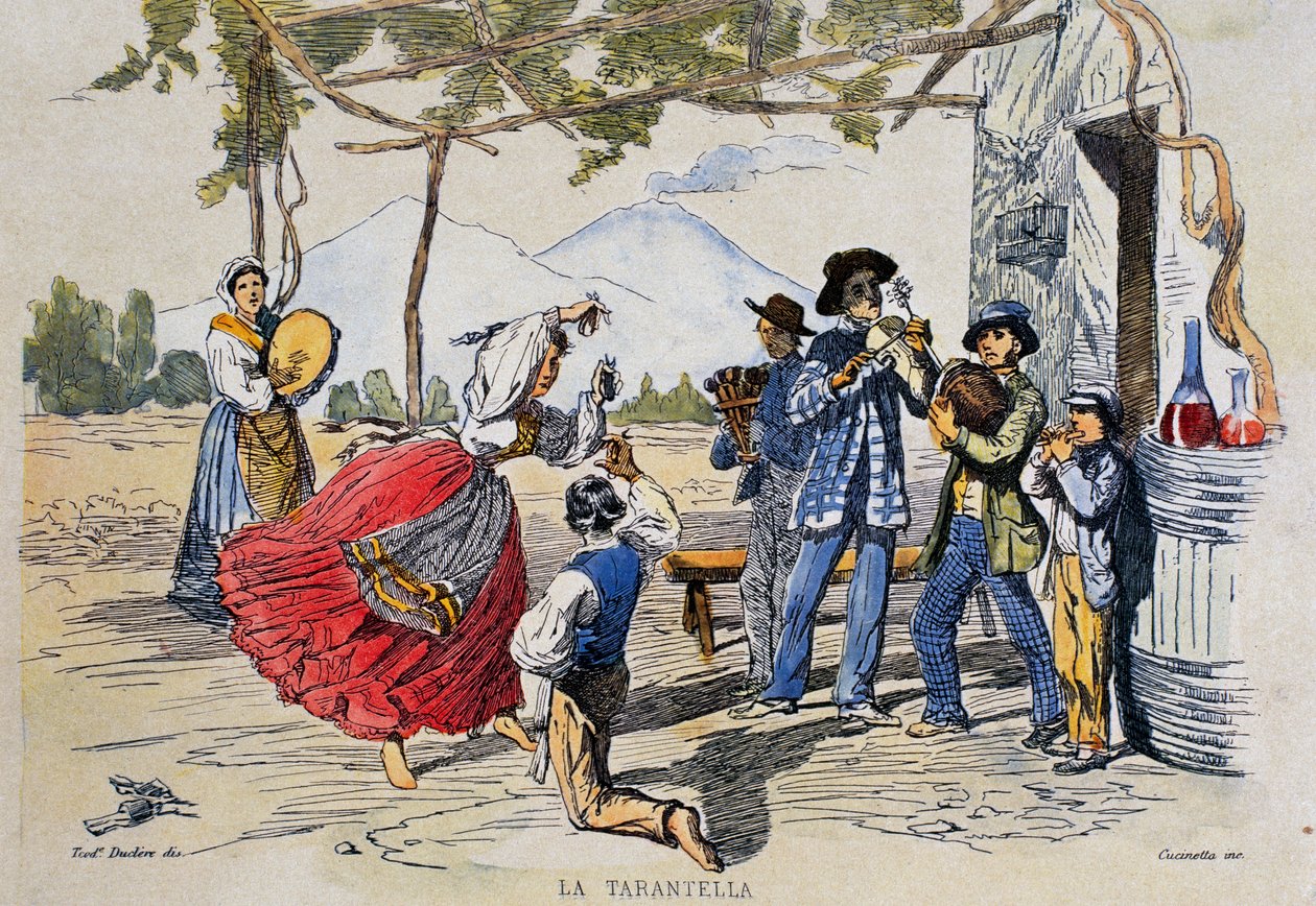 Neapolitan tarantella, engraving from drawing by Teodoro Duclere (1814-1869), Italy بواسطة تيودورو دوكليري